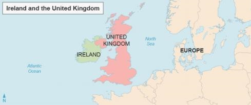 According to the map, which portion of Ireland is part of the United Kingdom? the-example-1