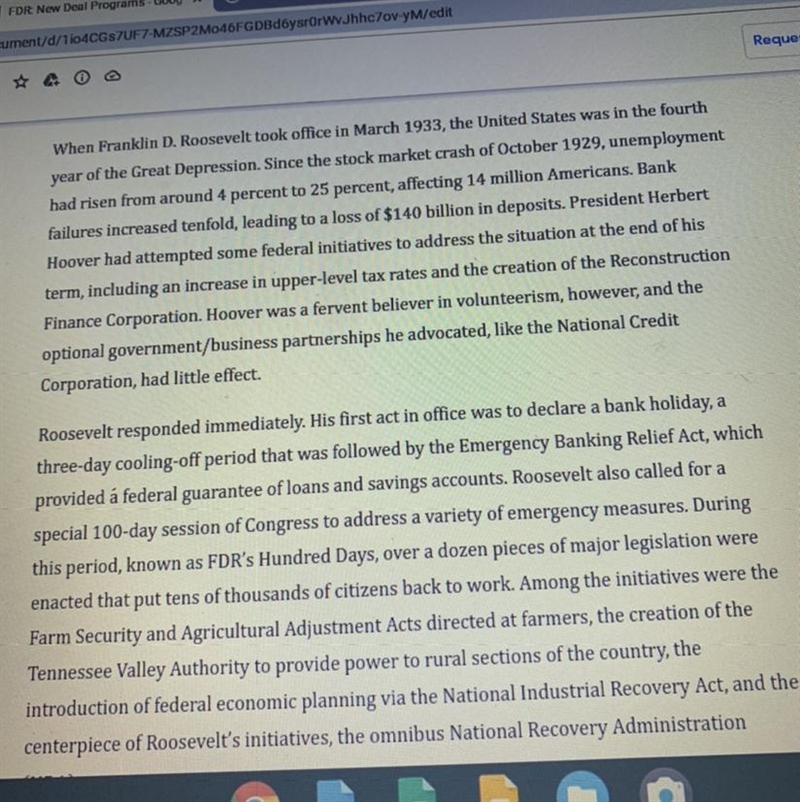 Why do you think FDR chose to create laws getting people back to work in his first-example-1