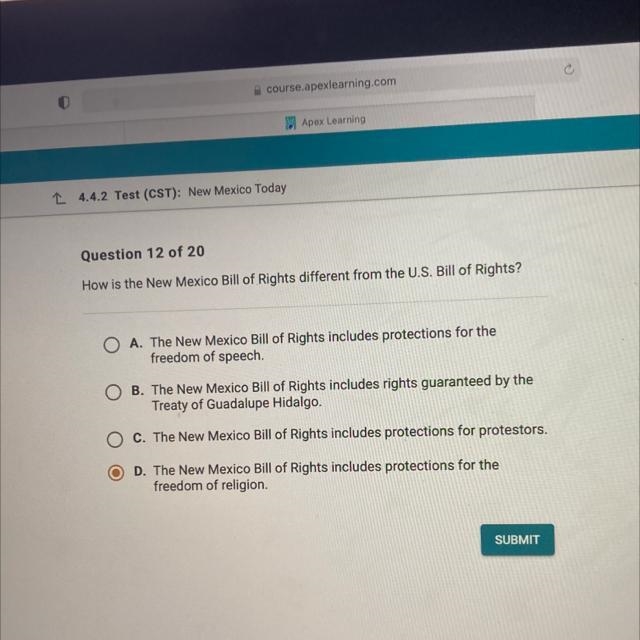 How is New Mexico’s bill of rights different from the US Bill of Rights?￼-example-1