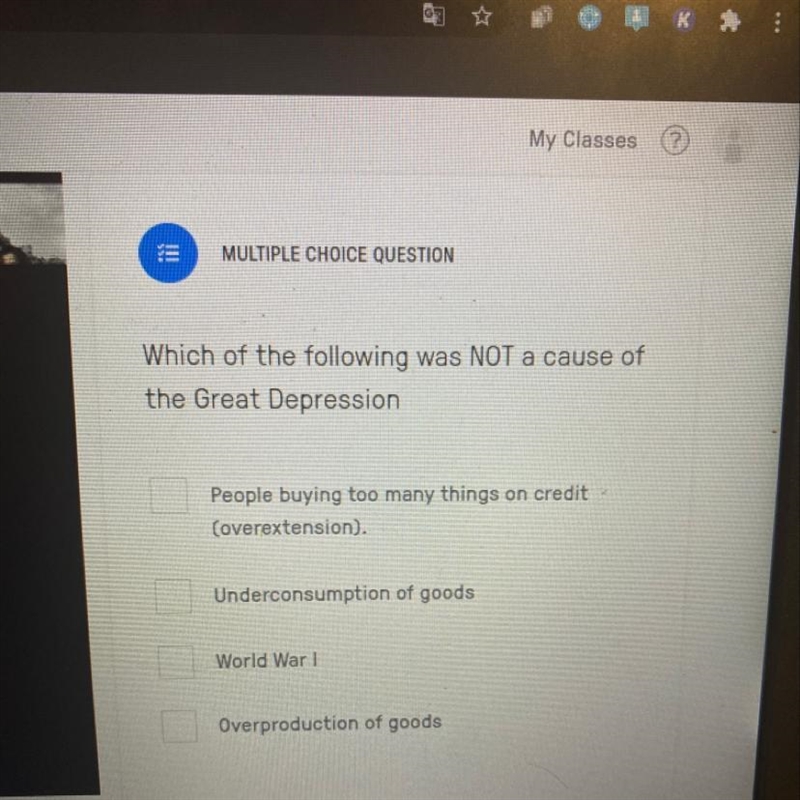 Which of the following was NOT a cause of the Great Depression plz I need help ASAP-example-1