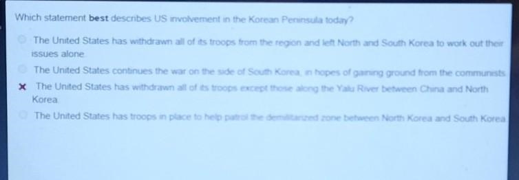 Which statement best describes US involvement in the Korean Peninsula today? A. The-example-1