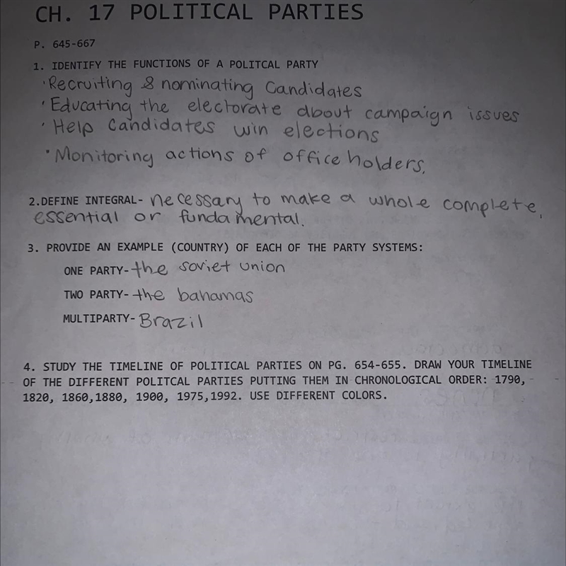 4. STUDY THE TIMELINE OF POLITICAL PARTIES ON PG. 654-655. DRAW YOUR TIMELINE OF THE-example-1