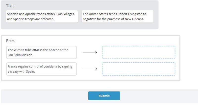 Drag the tiles to the boxes to form correct pairs. Sometimes historical events have-example-1