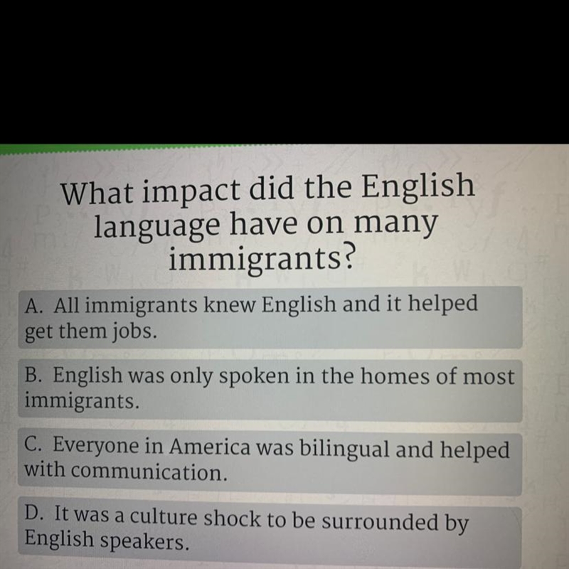 What impact did the English language have on many immigrants?-example-1