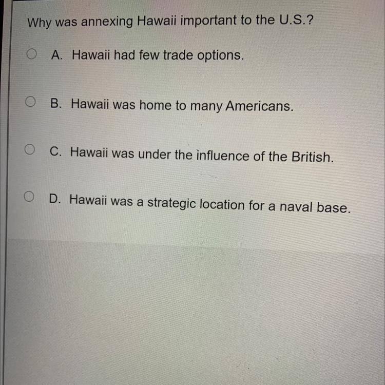 Why was annexing Hawaii important to the U.S.?-example-1