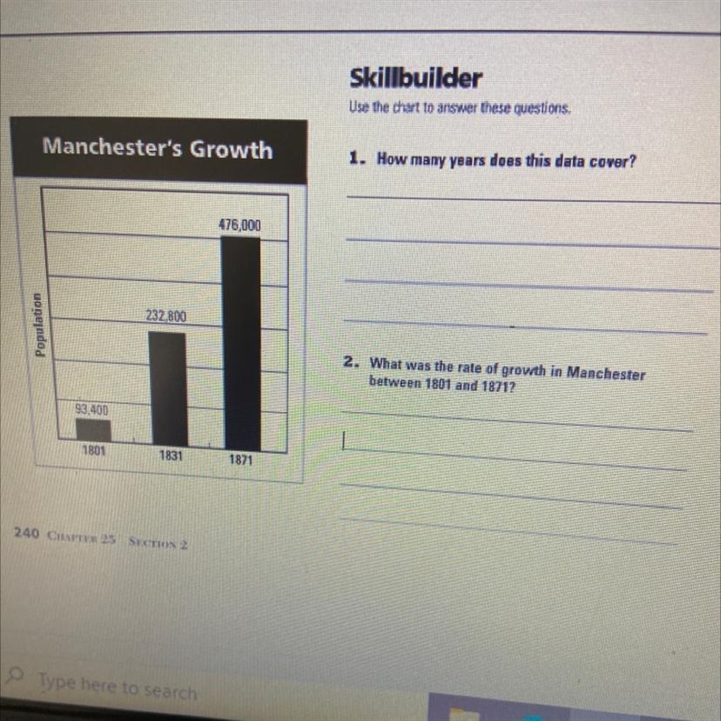 What was the rate of growth in Manchester between 1801 and 1871 And what was the rate-example-1