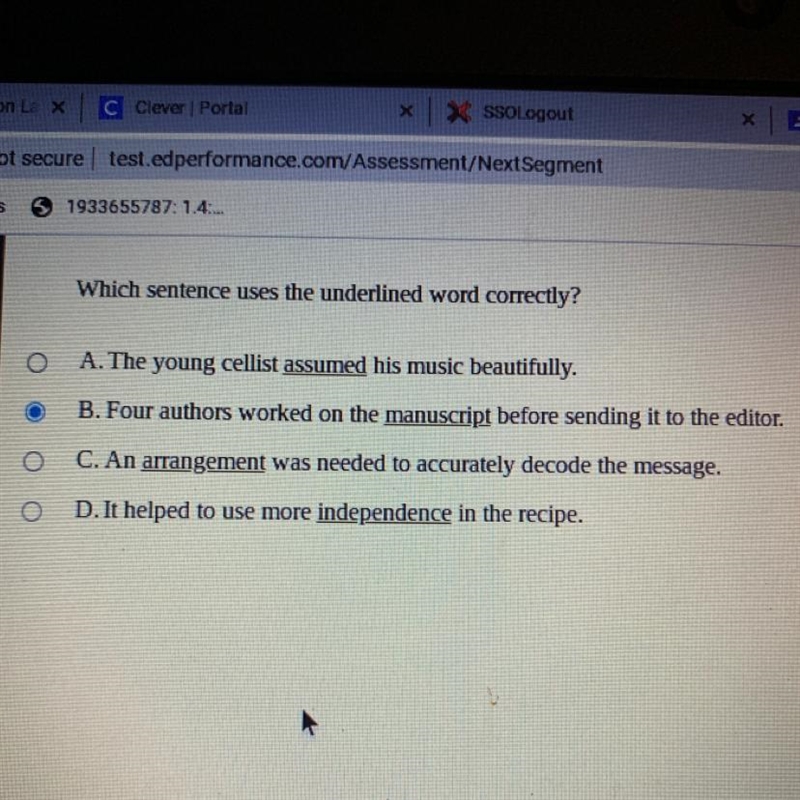 Which sentence uses the underlined word correctly? A. The young cellist assumed his-example-1