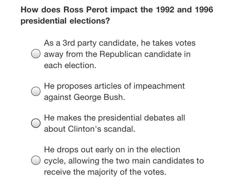 How does Ross Perot impact the 1992 and 1996 presidential elections?-example-1