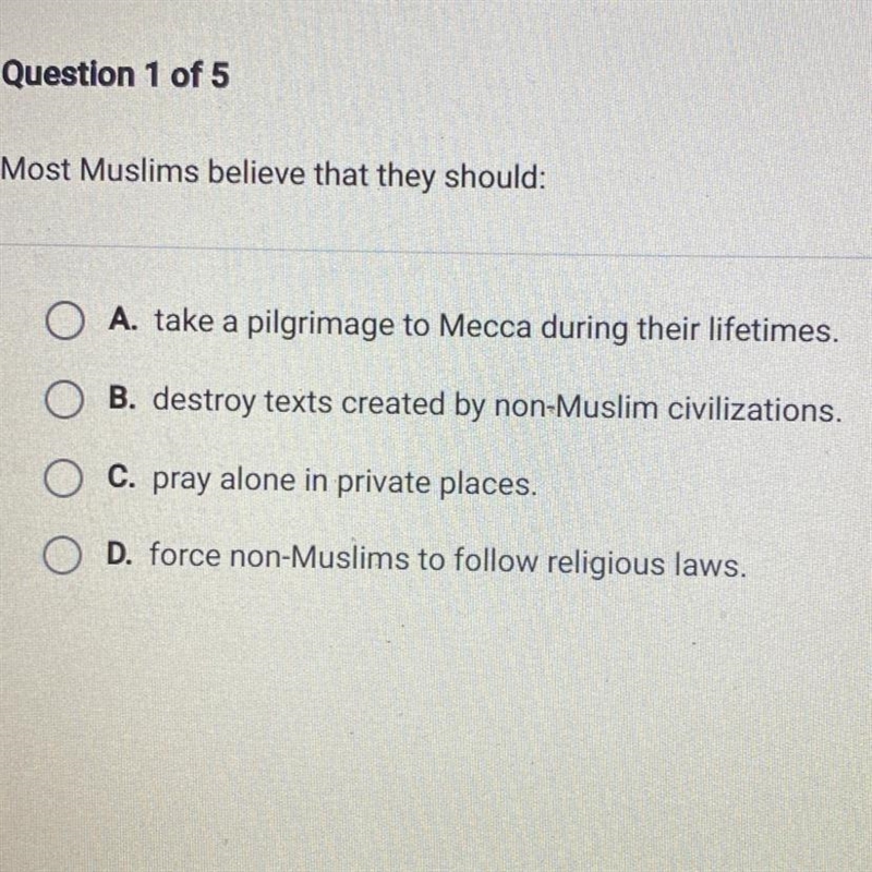 Most Muslims believe that they should:-example-1