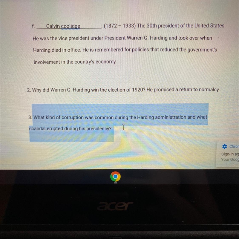 3. What kind of corruption was common during the Harding administration and what scandal-example-1