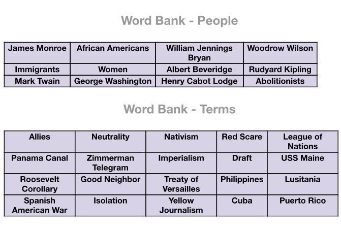 Fill in the blanks using word bank In the years leading up to 1898, the United States-example-1