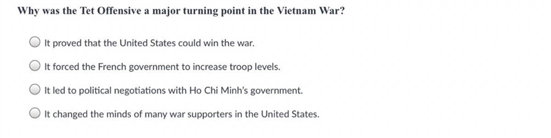 Why was the tet Offensive a major turning point in the Vietnam war-example-1