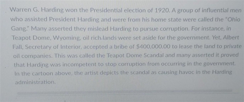 What was the Teapot Dome Scandal? How did it impact the reputation of Warren G. Harding-example-1