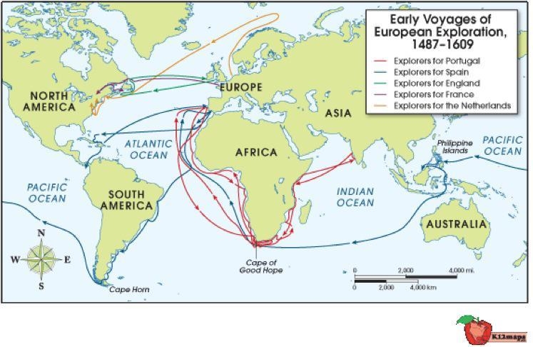 What area did explorers from Portugal focus on exploring? (4 points) a Between Africa-example-1