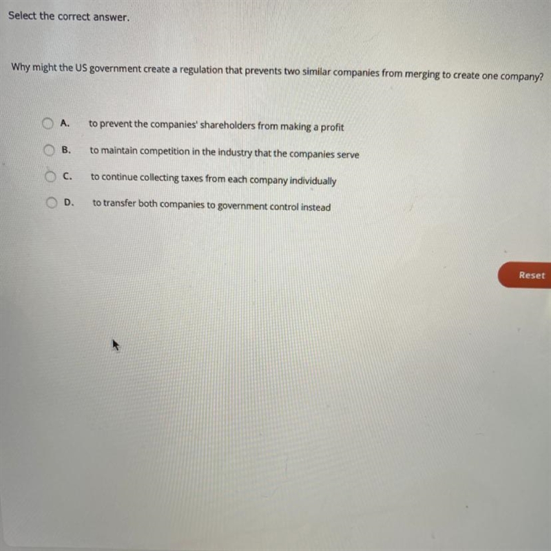 Why might the us government create a regulation that prevents two similar companies-example-1