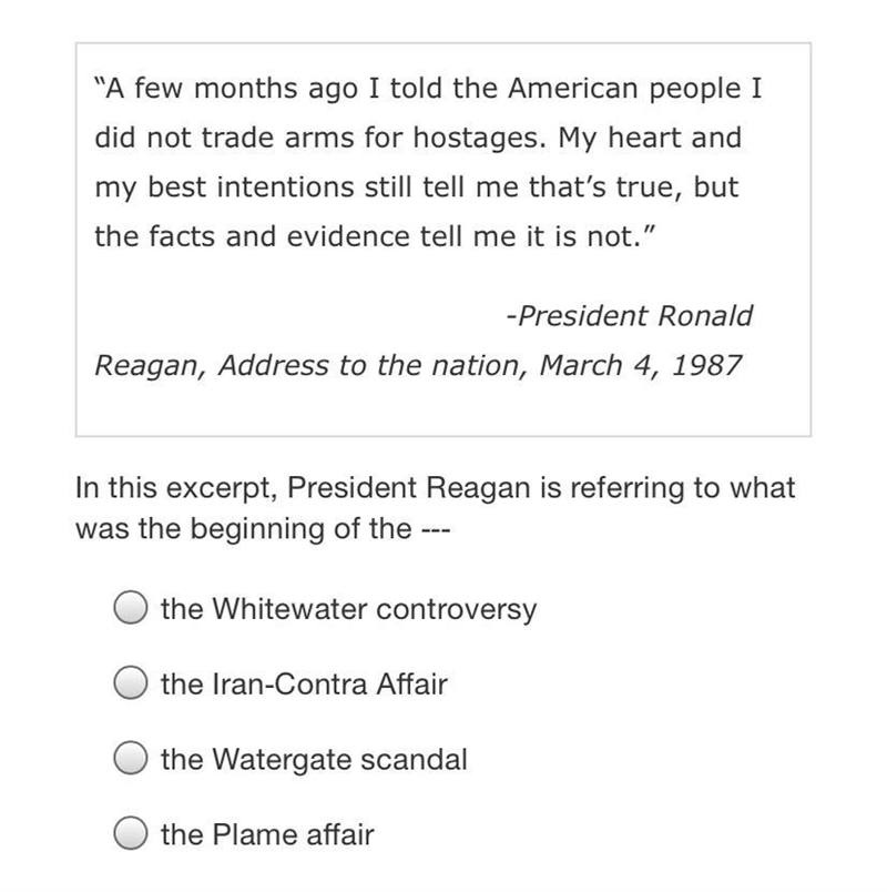 In this excerpt, President Reagan is referring to what was the beginning of the?-example-1