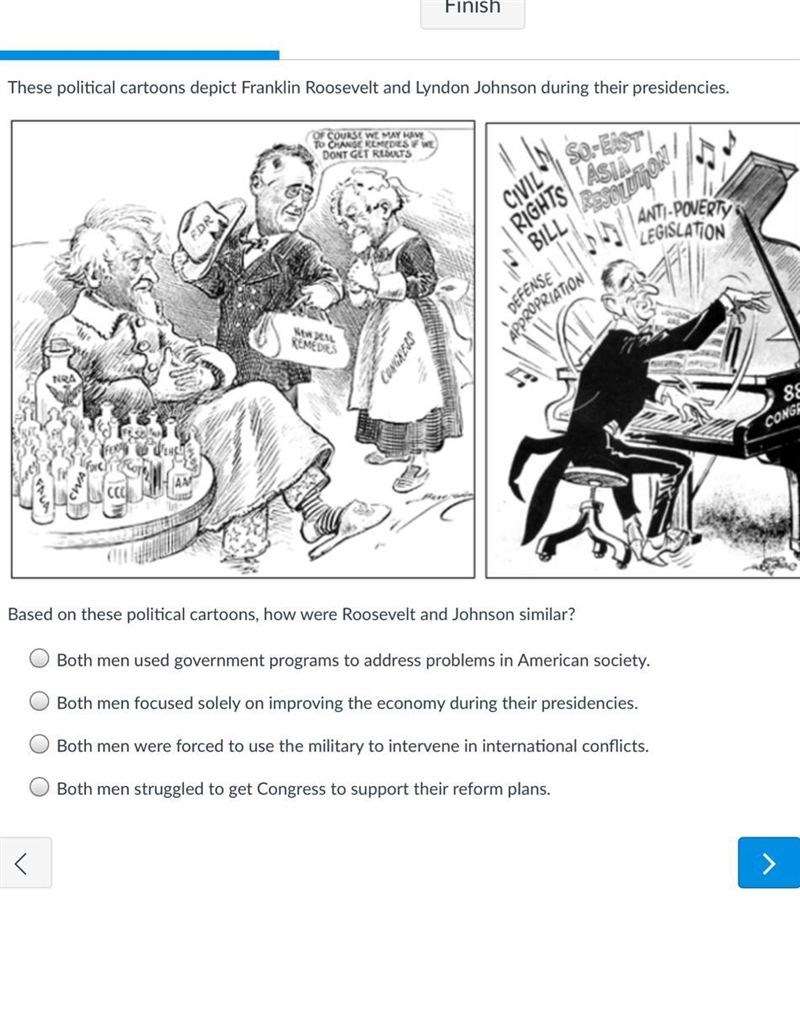 Based on these political cartoons, how were Roosevelt and Johnson similar-example-1