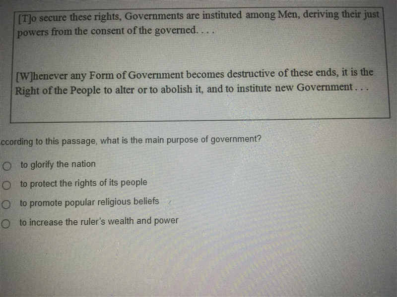 What is the main purpose of government?-example-1