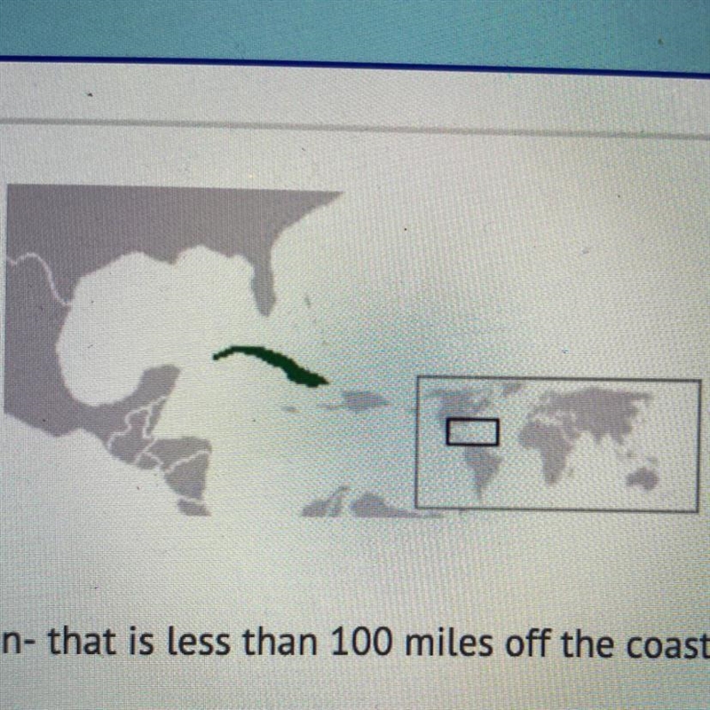 What is the name of country- labeled in green- that is less than 100 miles off the-example-1