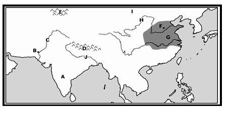 According to the map, which letter shows the Huang He river, also known as the Yellow-example-1