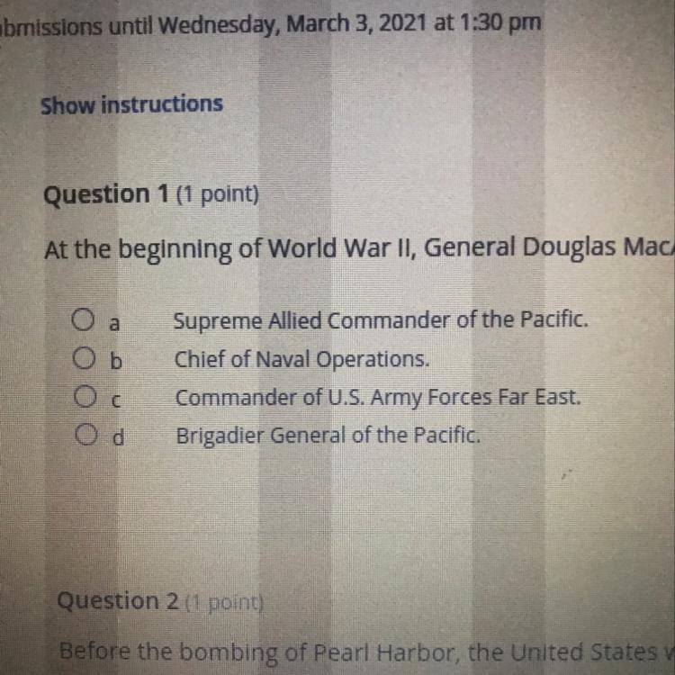 At the beginning of World War II, General Douglas MacArthur was appointed --example-1