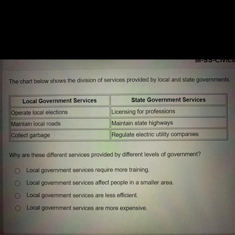 The chart below shows the division of services provided by local and state governments-example-1