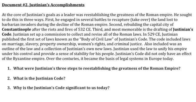 Document #2. Justinian’s Accomplishments At the core of Justinian’s goals as a leader-example-1