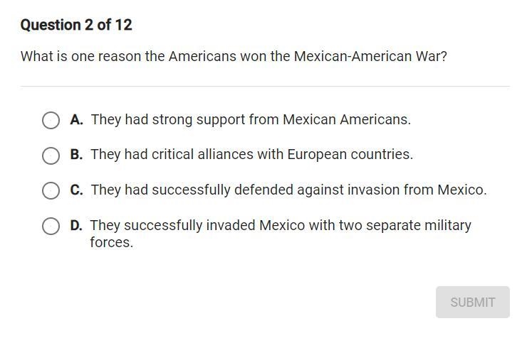 What is one reason the Americans won the Mexican-American war?-example-1