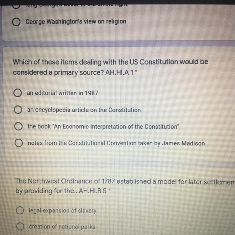 Which of these items dealing with the US constitution would be considered a primary-example-1