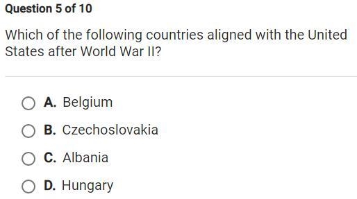 Which of the following countries aligned with the United States after World War 2?-example-1