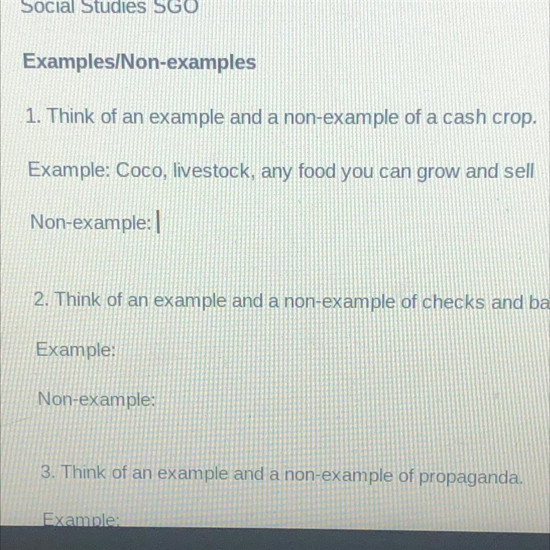 Can somebody give me a non example of a cash crop please-example-1