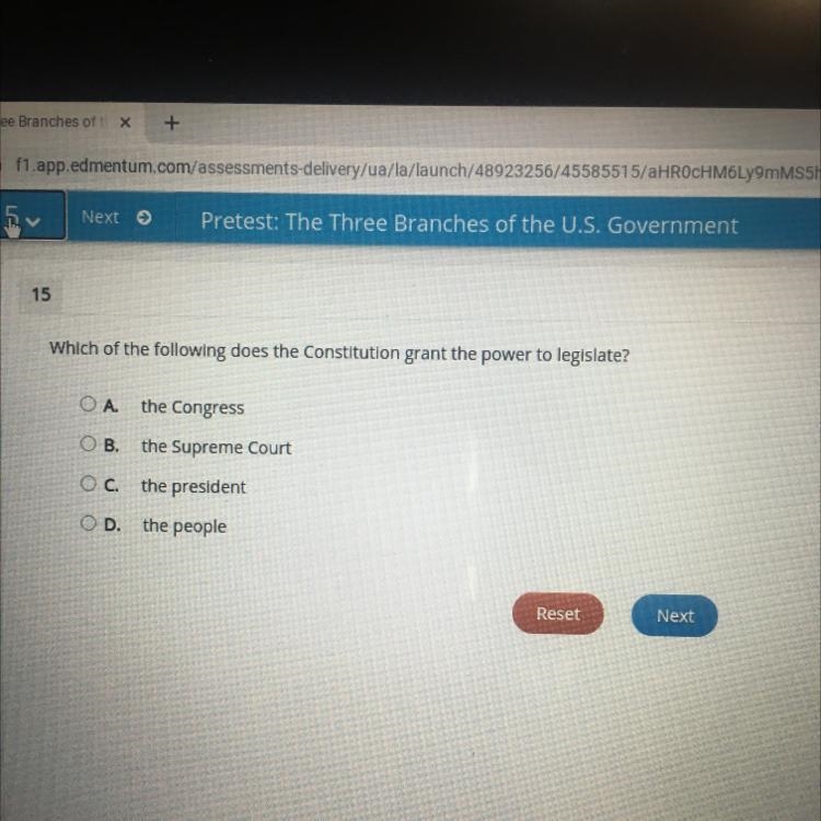 Which of the following does the constitution grant the power to legislate?-example-1