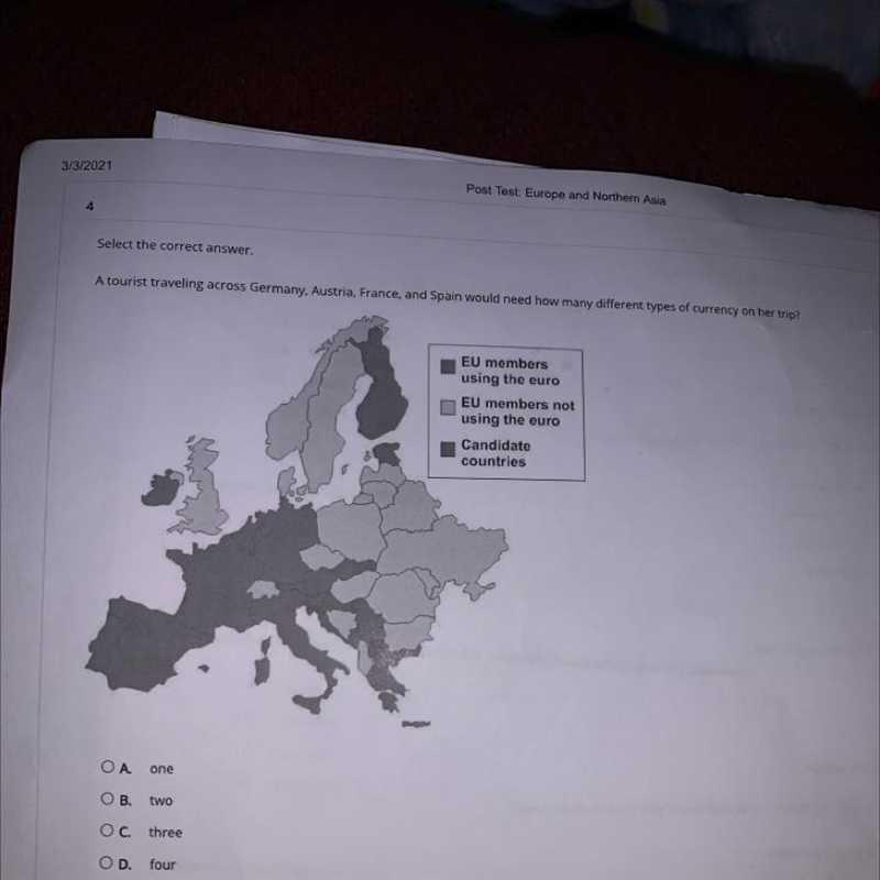 PLS HELP question ; a tourist traveling across germany, austria, france, spain would-example-1