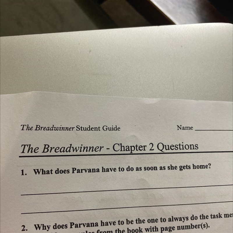 1. What does Parvana have to do as soon as she gets home?-example-1