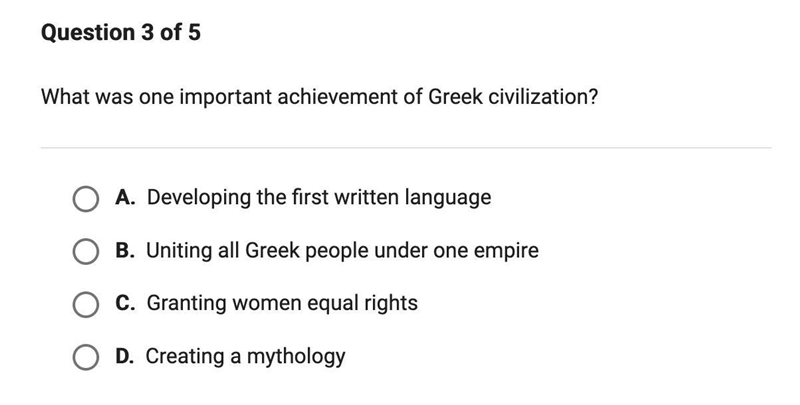 What was one important achievement of Greek civilization?-example-1