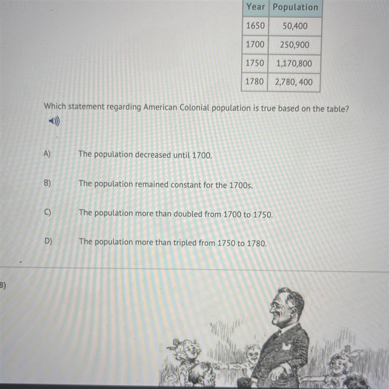 Which statement regarding American colonial population is true based on the table-example-1