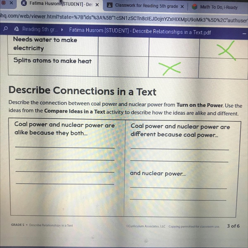 Describe Connections in a Text Describe the connection between coal power and nuclear-example-1