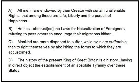 The statements below are from the Declaration of Independence. Which statement reflects-example-1