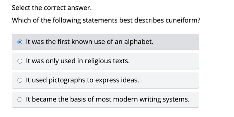 Which of these is correct about cuniform?-example-1