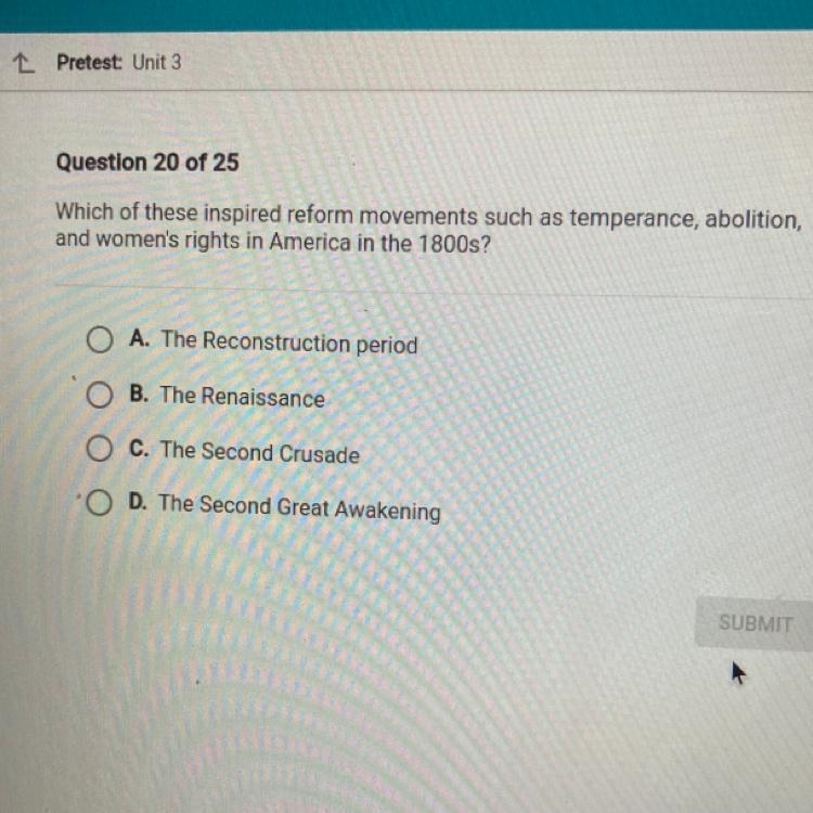 Which of these inspired reform movements such as temperance, abolition, and women-example-1