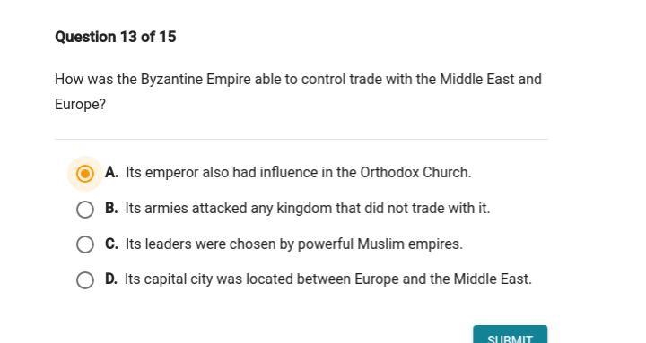 How was the byzantine empire able to control trade with the middle east and europe-example-1