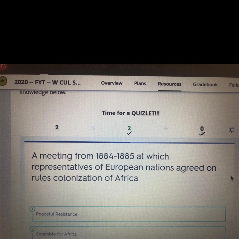 A. Peaceful resistance B. Scramble of Africa C. Berlin Conference D. Ethiopia and-example-1