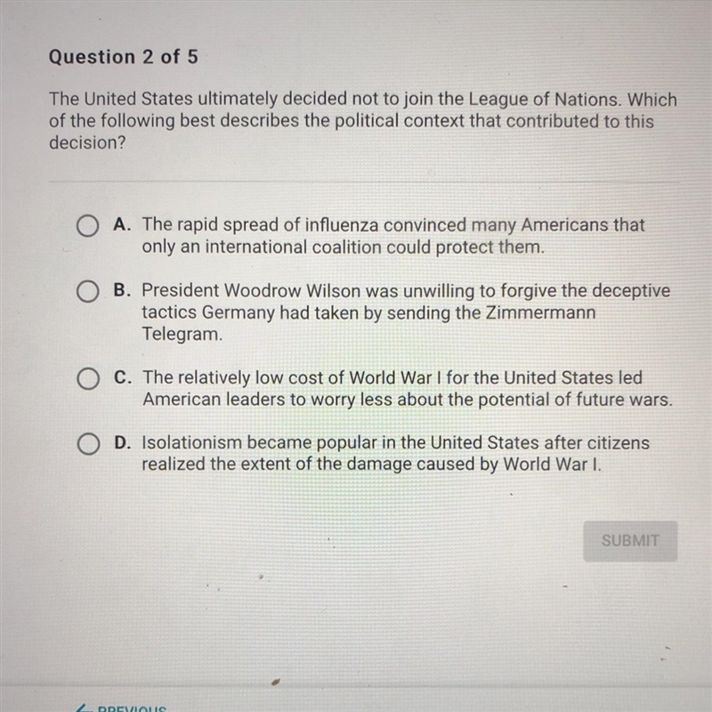 The United States ultimately decided not to join the League of Nations. Which of the-example-1