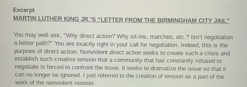 According to MLK, why was it necessary to create "tension in society"?-example-1