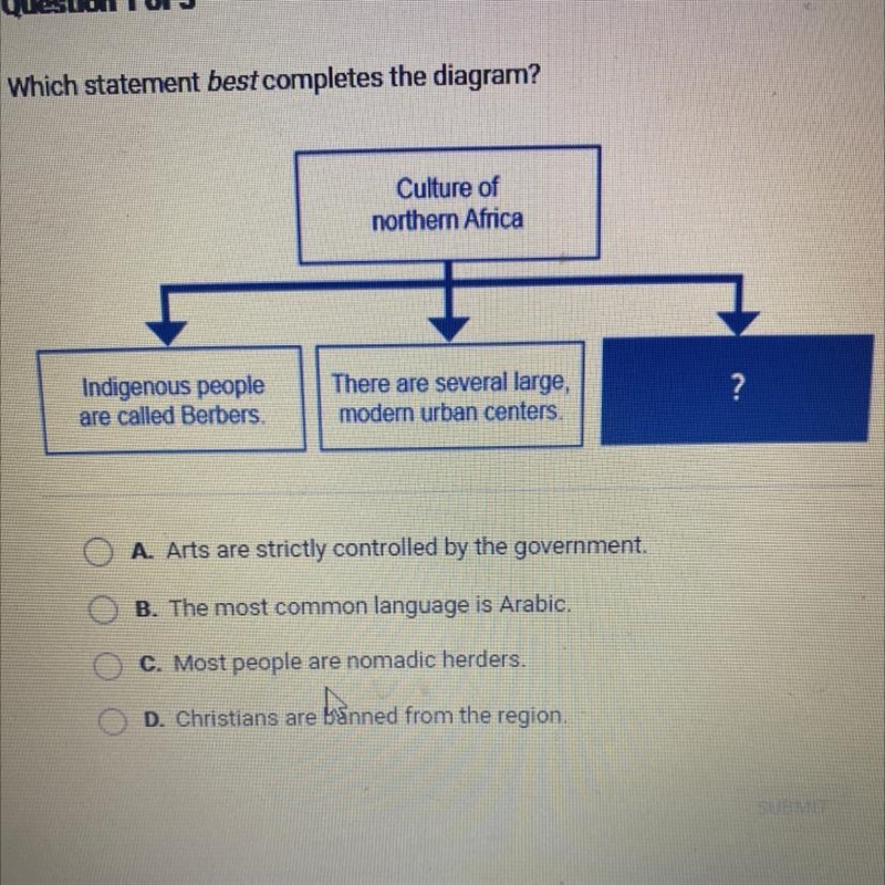 Which statement best completes the diagram? Culture of Northern Africa Indigenous-example-1