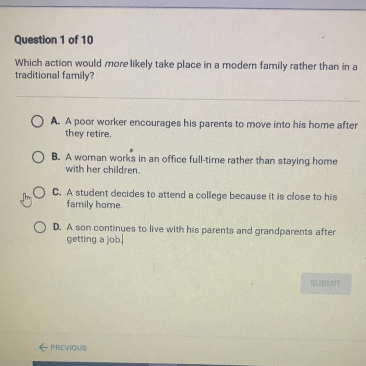 Which action would more likely take place in a modern family rather than in a traditional-example-1