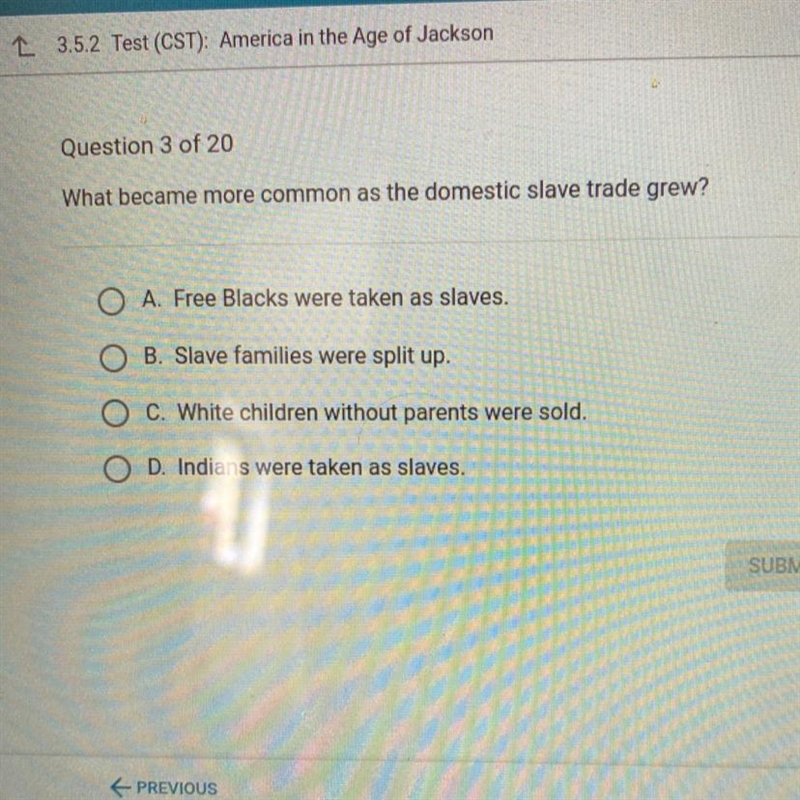 What became more common as the domestic slave trade grew? A. Free Blacks were taken-example-1