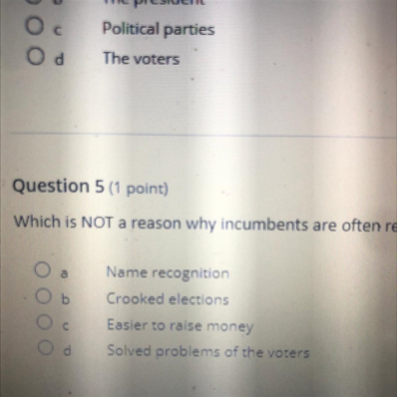 Which is NOT a reason why incumbents are often reelected?-example-1