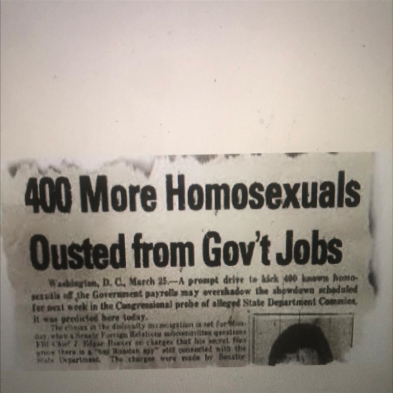 Based on the image, what does this mean? 1. Gay people were fired from their jobs-example-1