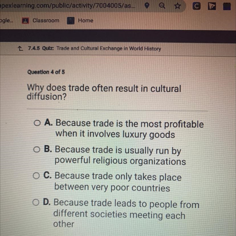 Why does trade often result in cultural diffusion ?-example-1